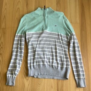 Vineyard Vines Quarter Zip Sweater S Mint Green Striped Preppy Golf